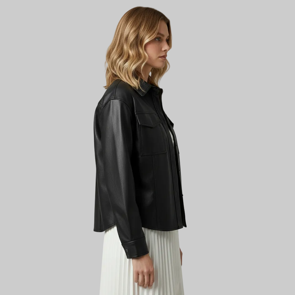 Women's Faux Leather Shirt Jacket
