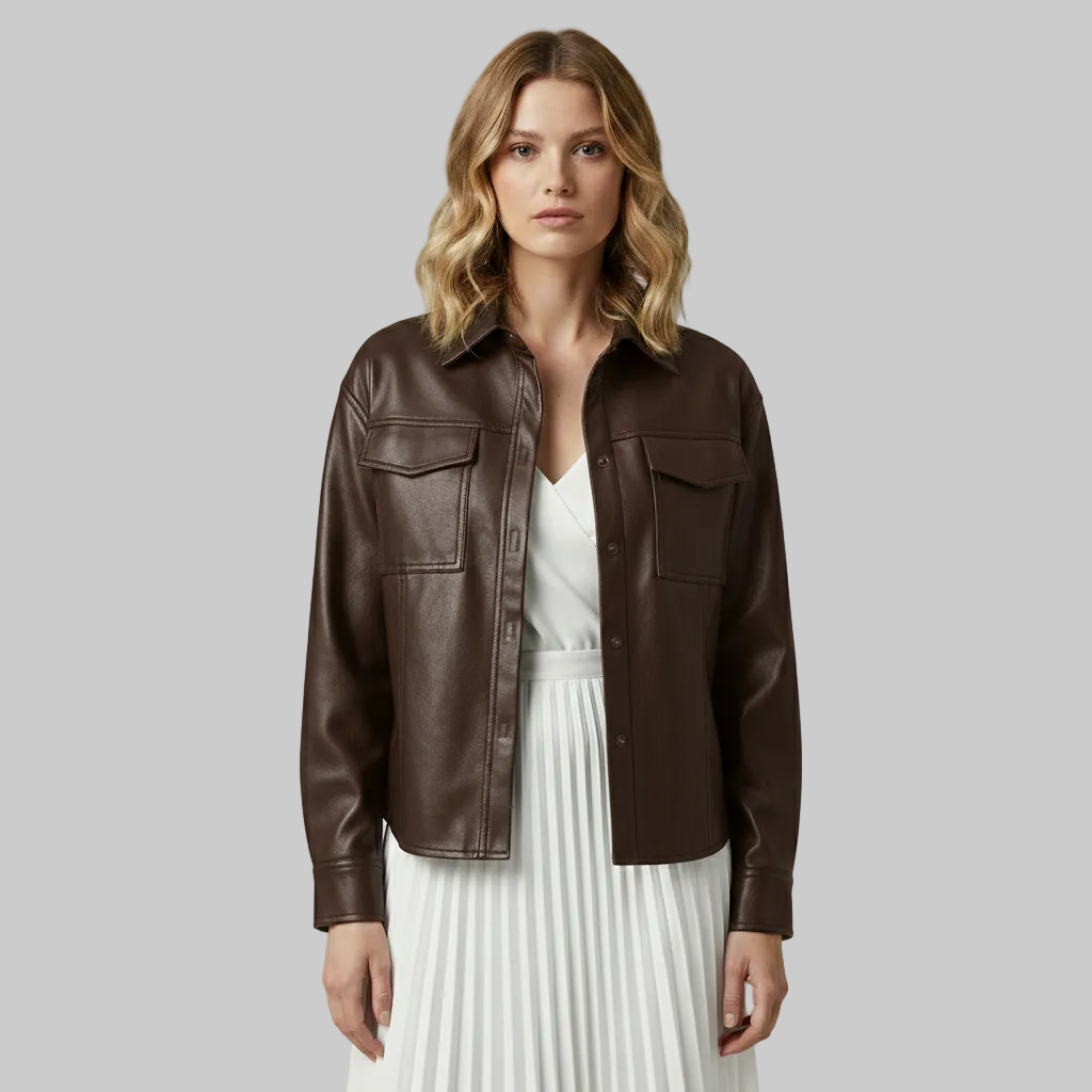 Women's Faux Leather Shirt Jacket