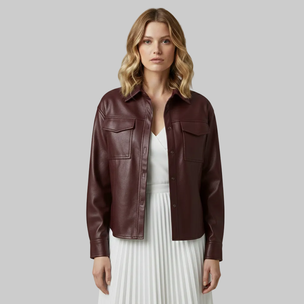 Women's Faux Leather Shirt Jacket
