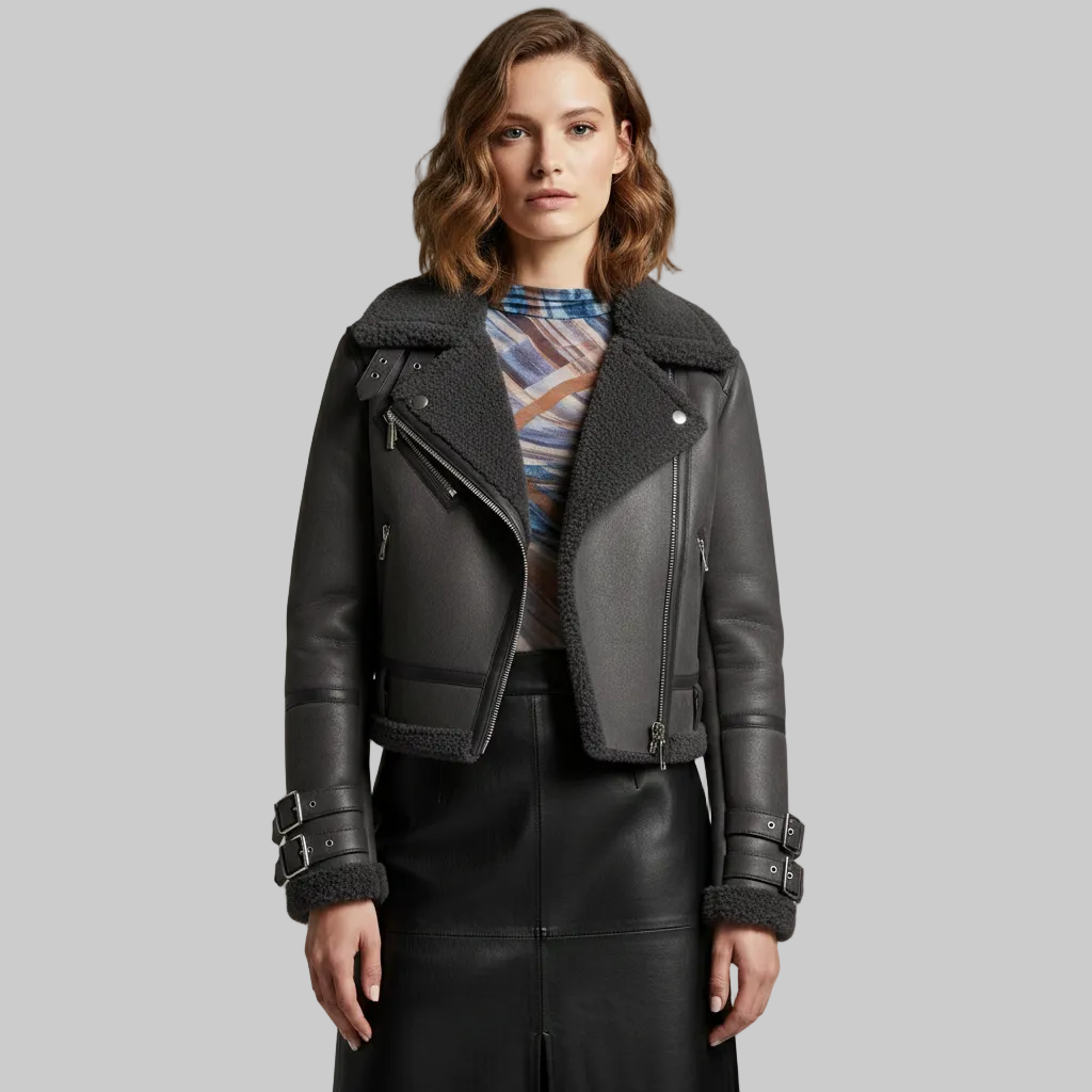 Women's Faux Shearling Biker Jacket