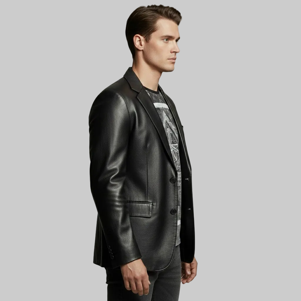 Men's Leather-Look Tailored Blazer