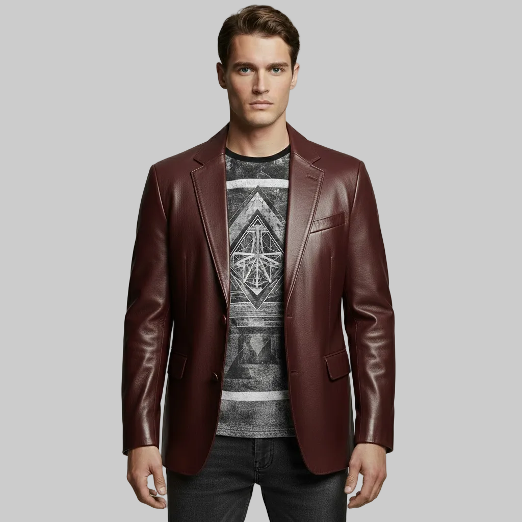 Men's Leather-Look Tailored Blazer
