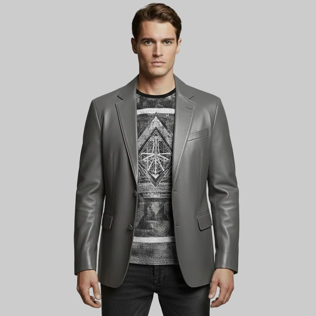 Men's Leather-Look Tailored Blazer