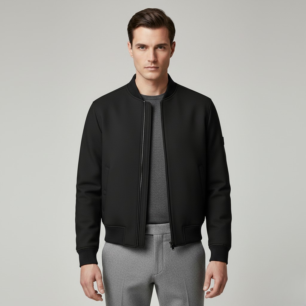 Men's Neoprene-Style Bomber Jacket