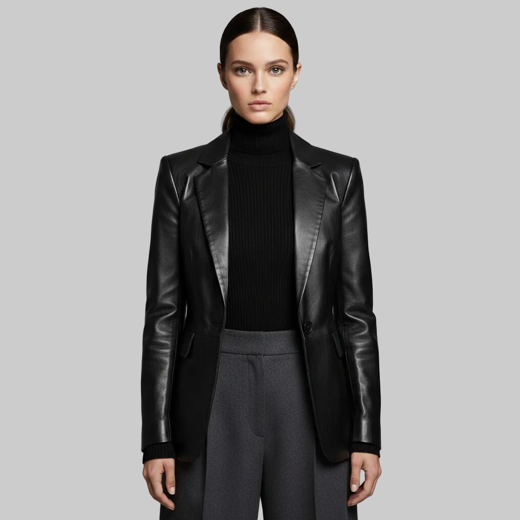 Women's Leather-Look Tailored Blazer