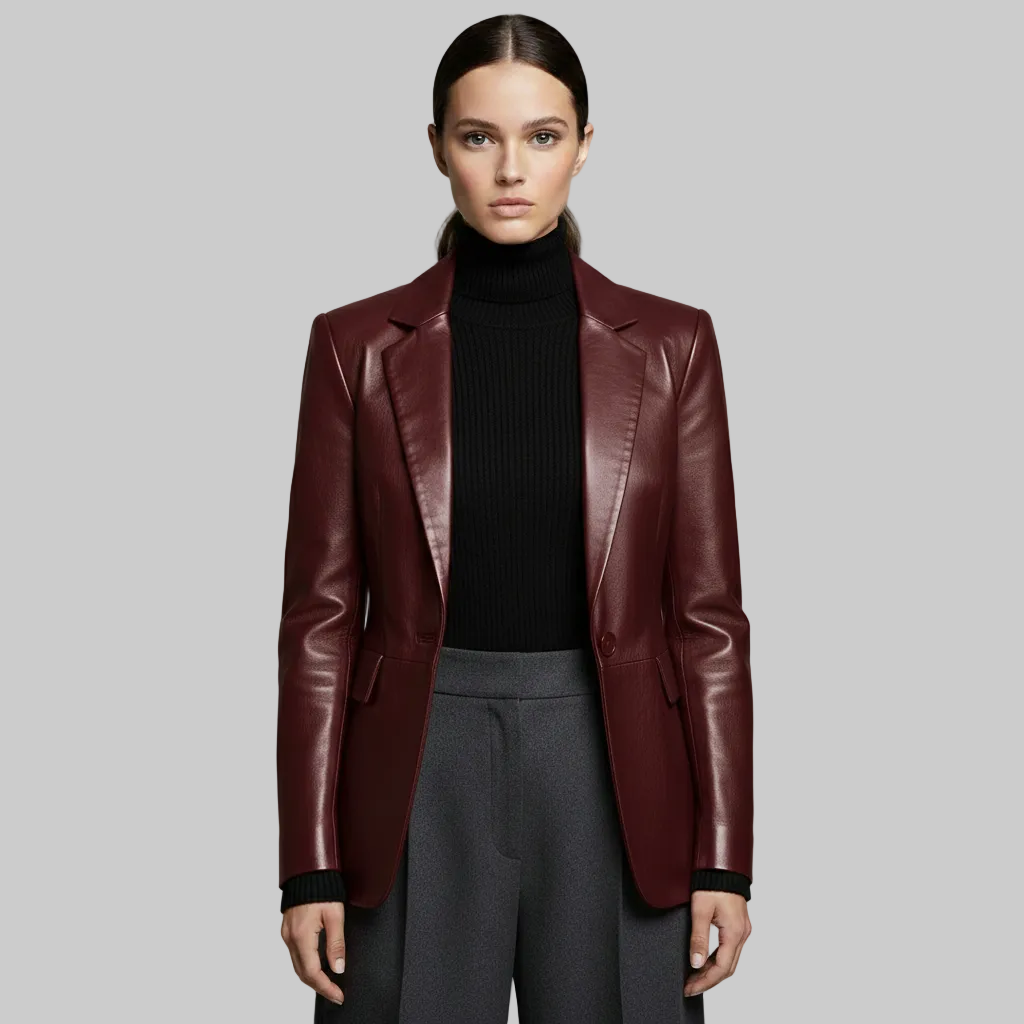 Women's Leather-Look Tailored Blazer